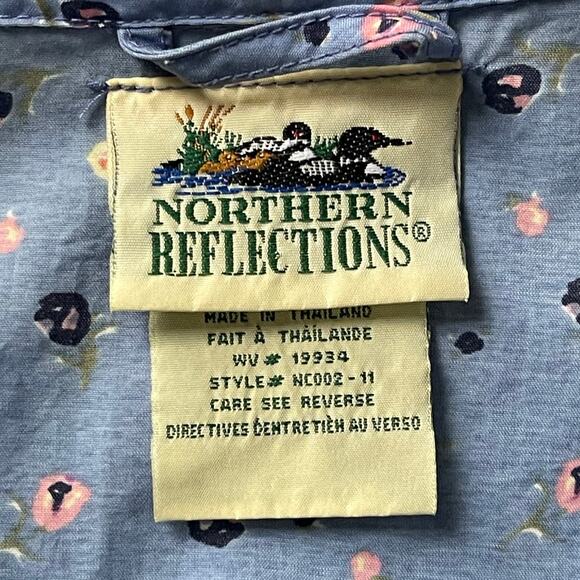 Vintage Northern Reflections Size Med Blue Floral Rain Jacket Hood Windbreaker - Picture 9 of 11